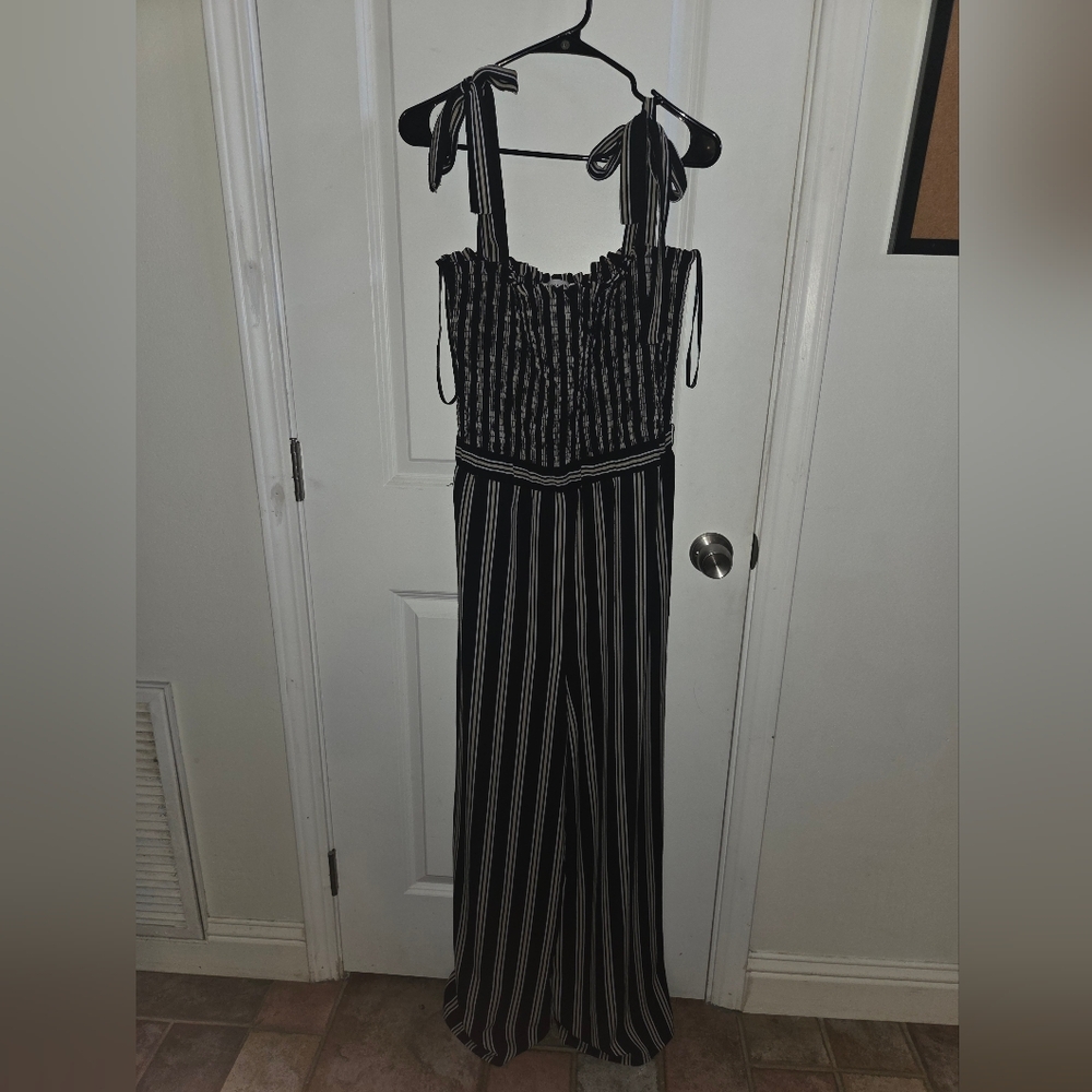 Striped Black and‎ White Jumpsuit By Ali & Jay Size Large.